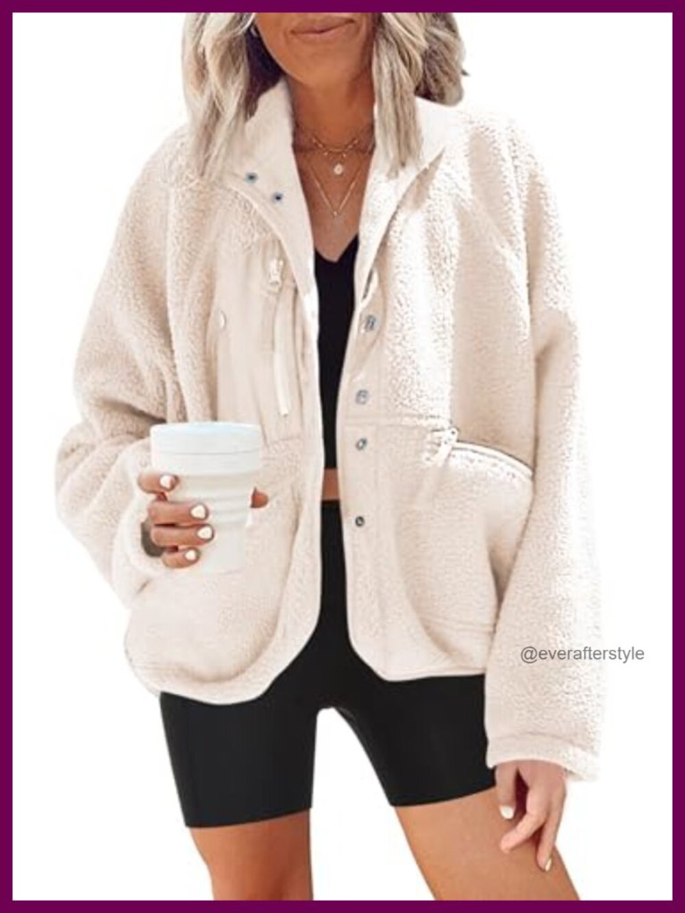 Womens Fuzzy Fleece Jacket Button Down Sherpa